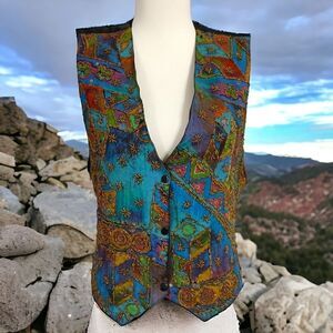 Vtg 90s Beaded Vest M Artsy Eclectic Grunge Fairy Indie Whimsigoth Bohemian
